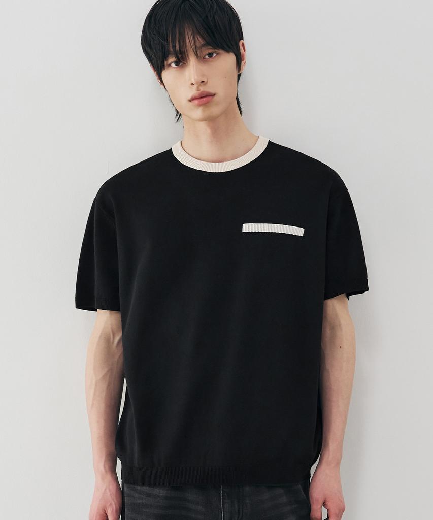 DRAW FIT Contrast Round Half Knit [Black]