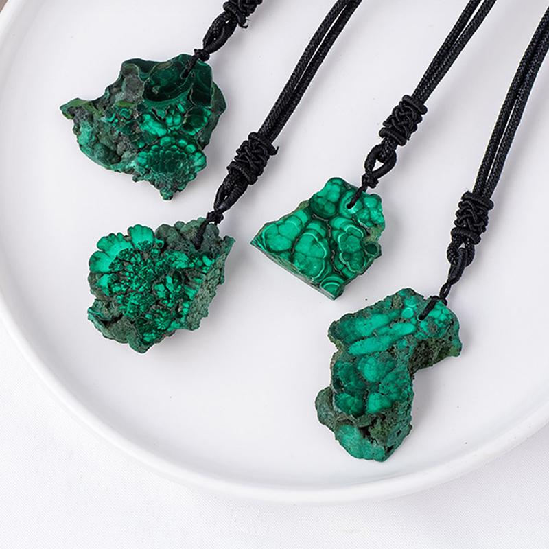 1Pc Crystals Healing Stone Pendan Men Women Mineral Jewelry Diy Gift Malachite Irregular Slices Necklace