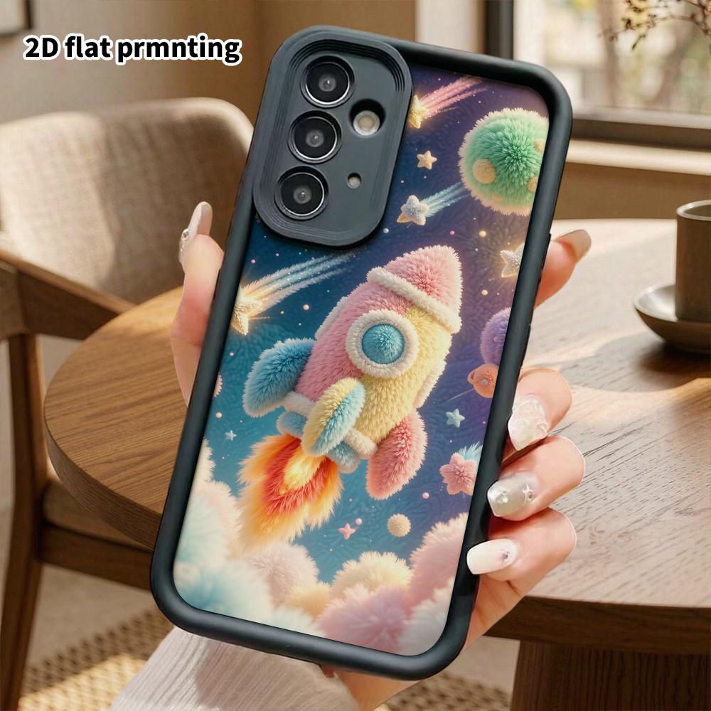 Telefono dėklas: 2D plokščias, tinkamas Samsung Galaxy A34 A35 M05 M06 S20 S22 S21 FE Plus 5G apsauginiam dėklui, kosminė raketa, puikus Kalėdų ir Helovino