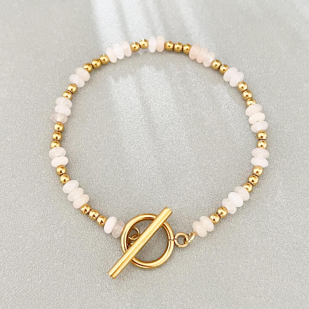 Handmade Bohemian Stone Bead Bracelet with Stainless Steel Chain for Women