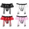 Men's Sexy Stocking Garter Lace Suspender Belts Panties Bow Garters