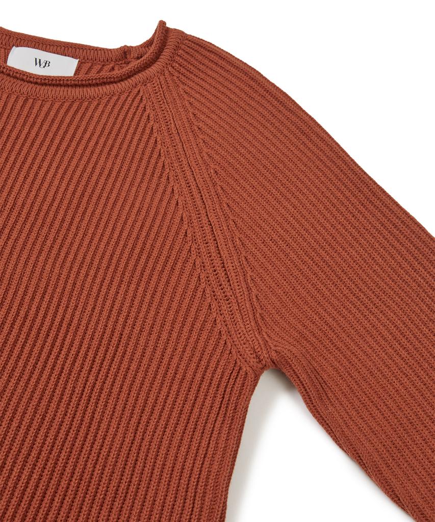 WEST GRAND BOULEVARD French Oversized Raglan Ribbed Cotton Knit Blood Orange