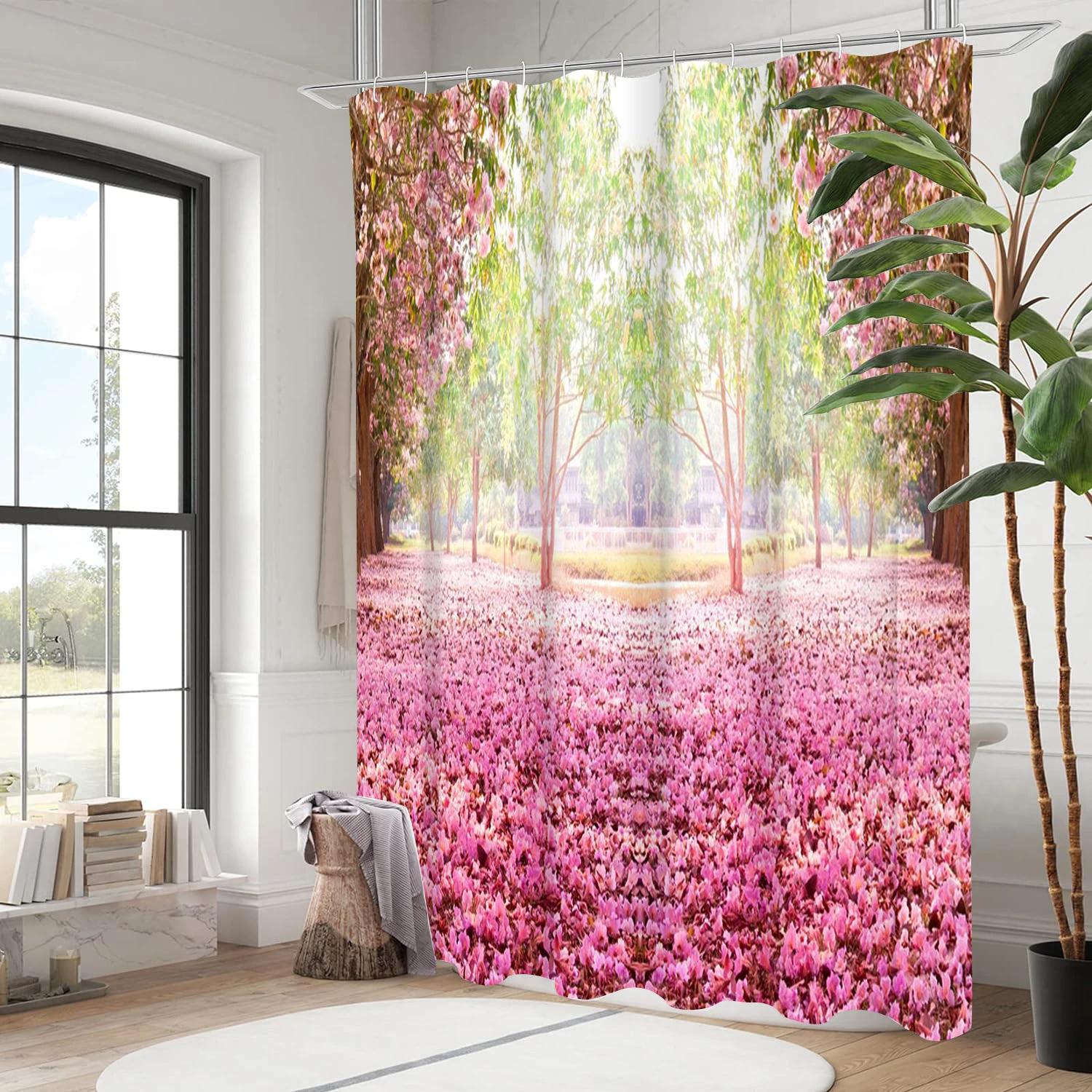 

Cherry Blossom Grove Pattern Bathing Curtain Bathroom Shower Curtain Waterproof With 12 Hooks Home Deco W60H190(CM)-1 Pcs