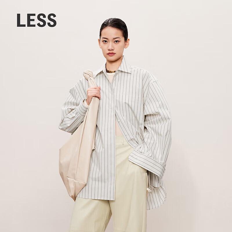 LESS Women s 2024 Autumn Striped Long-Sleeve Shirt Dress XS
