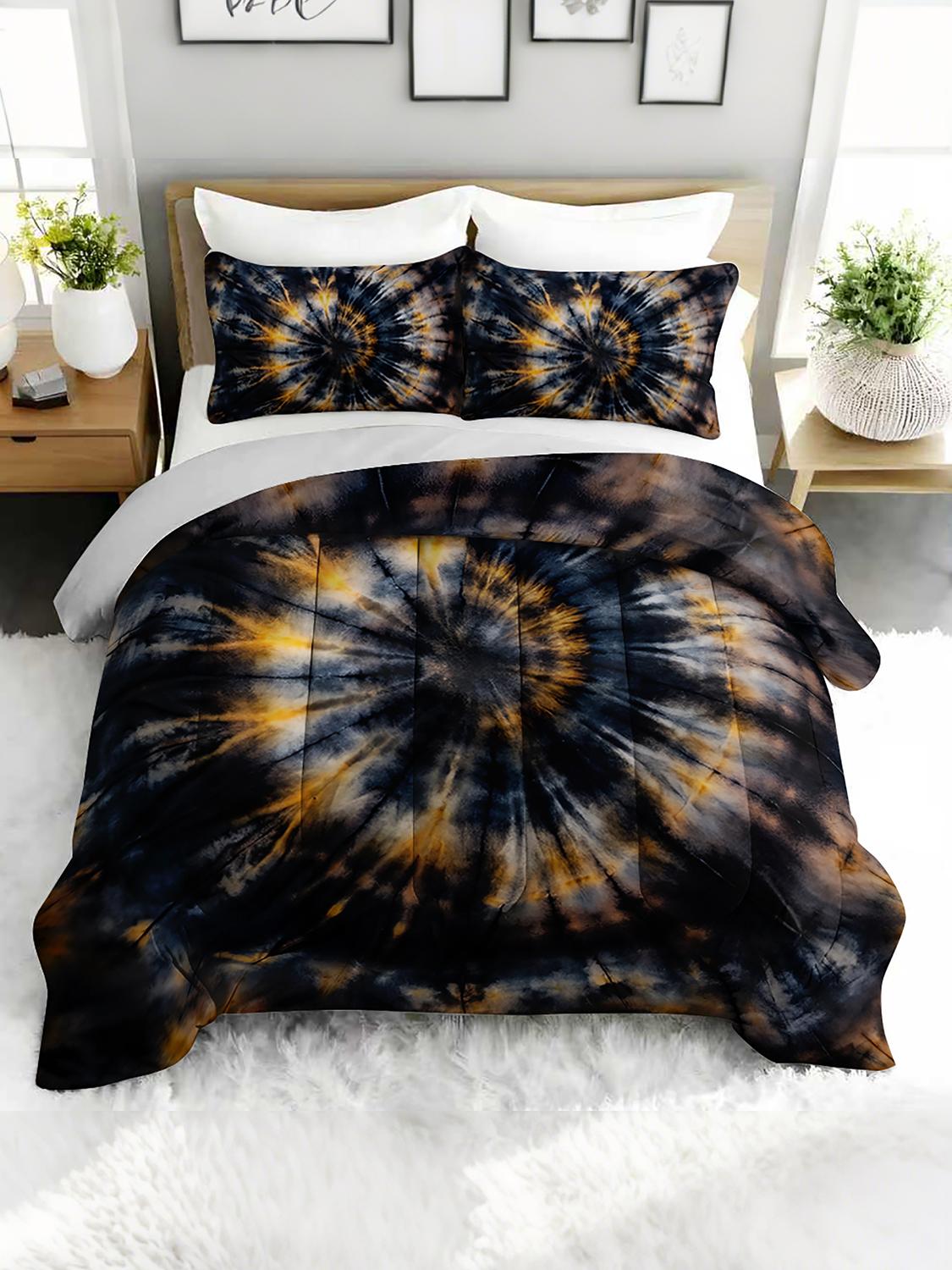 

3PC TieDye Spiral Comforter Set Modern Duvet Bedding with 2 Pillowcases Vortex Pattern for Bedroom Guest Room Decor Twin