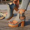 2026 Chunky Heel Women's Sandals: European & American Thick-Soled, Toe-Covering, Buckled High Heels for Summer