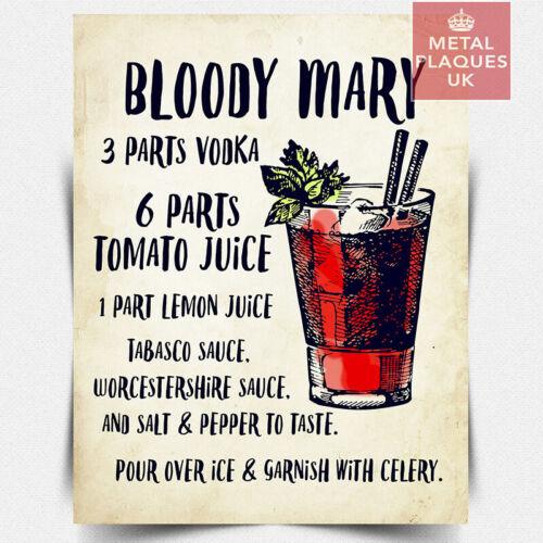 METAL SIGN PLAQUE BLOODY MARY RECIPE Vodka cocktail kitchen bar cafe man caveAluminum 20x30cm（7.8x11.8inch）