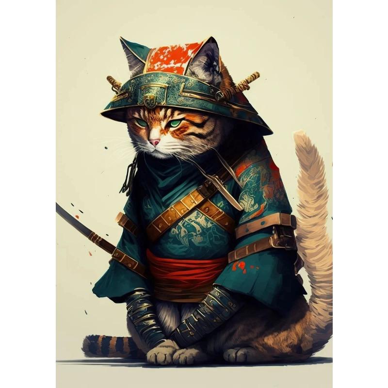 

Винтажный японский стиль Самурай Кот Настенный Плакат Эстетическая Картина На Холсте Печать Настенное Искусство Для Детской Комнаты Декор Домашней Комнаты Без Рамки 21cm×30cm NoFrame