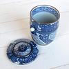 Stylish teacup with featuring the Kacho Ikkanjin design in Made in Arita-yaki Hasami-yaki lid, blue. Japan.
