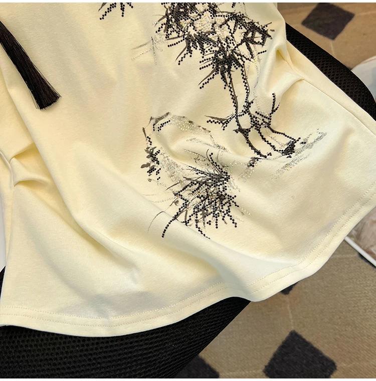 Cotton Chinese Style Women's T-shirt Summer Tees Short Sleeve Slim Women Tops Vintage O-necks Embroidery Korean Clothing Sales