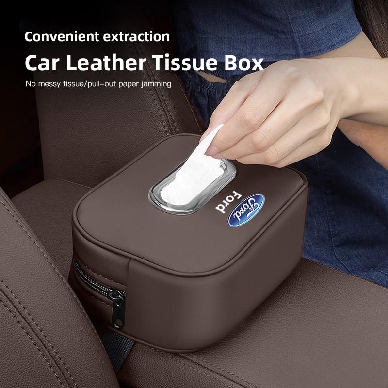 Car Tissue Box Quality Leather Auto Paper Towel Storage Bag For Ford ST Line Focus Mustang Fiesta Puma Ranger Kuga MK7 MAX F150 APX1
