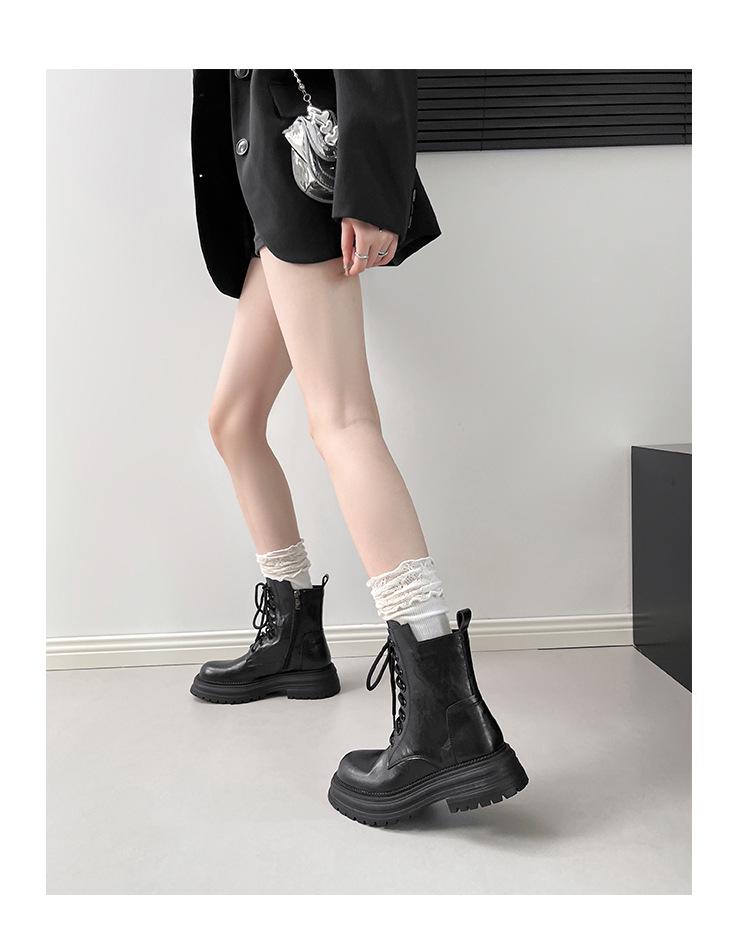 Thick-Soled Melard Women's British-Style Lace-Up Martin Boots, 2025 Round-Toe Chunky Heel Mid-Calf Short Boots