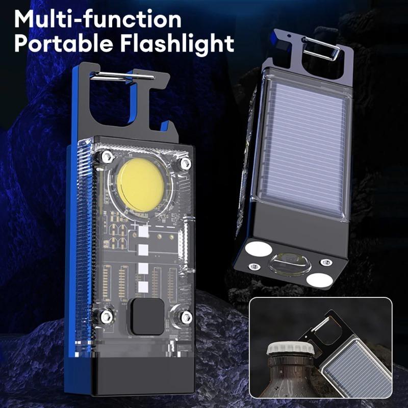 Solar Charging LED COB Keychain Light Type-C USB Rechargeable Portable Flashlight Built In Battery Waterproof for Power Outage Emergency