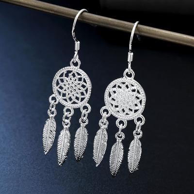 Earrings Silver Plated S925 Silver Jewelry with Retro Hollow Feather Flower Earrings, Earrings, Earrings, and Pendants