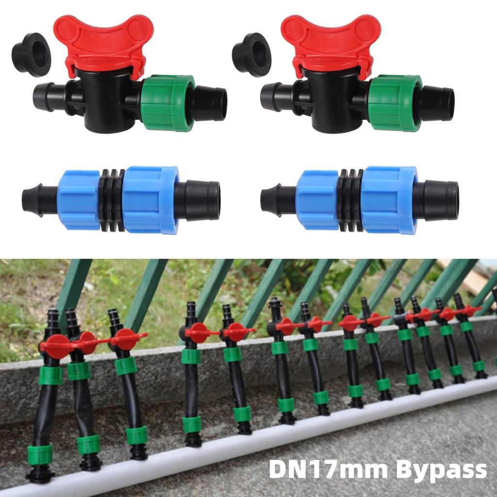 DN17mm Pipe Bypass Valve and Straight Connectors Garden Greenhouse Agriculture Drip Belt Irrigation System Fast Joints 1/5/10Pcs