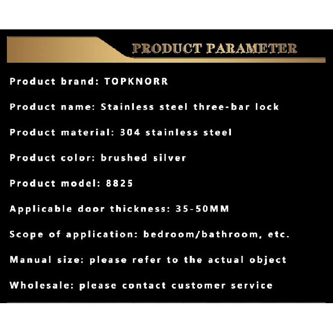 304 Stainless Steel Three-pole Handle Lock Single Tongue Bathroom Interior Door Lock Aisle Fire Door Door Lock With Key