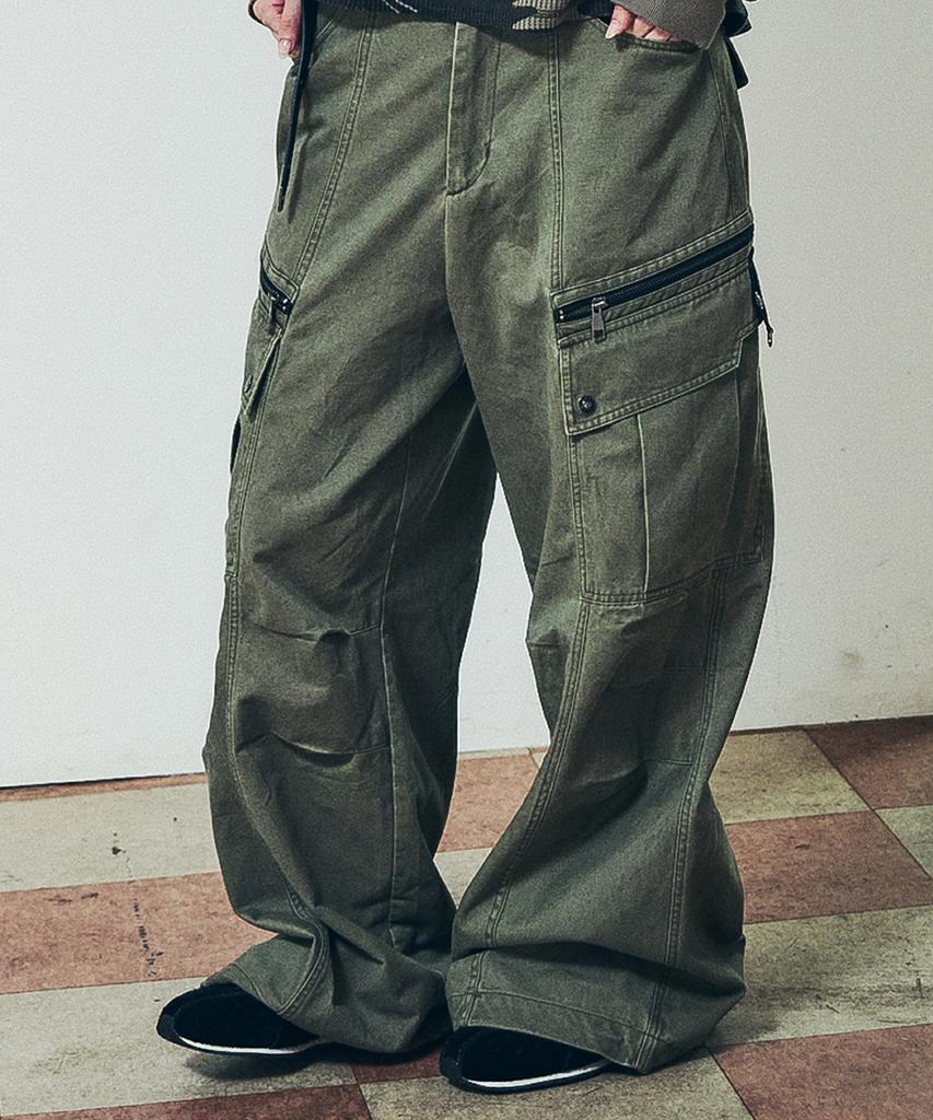 AAKAM Knee Pin-Tuck Zippered Cargo Pants (Khaki)