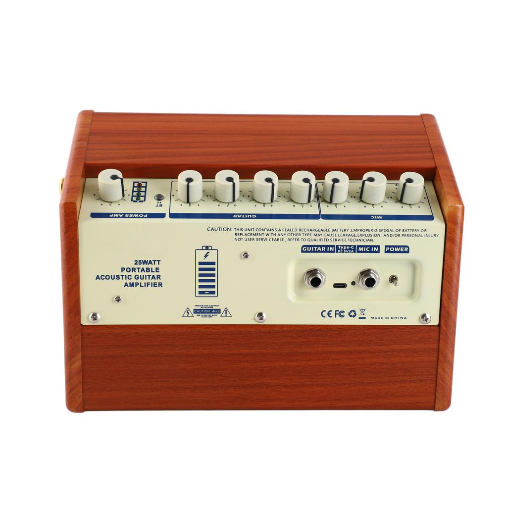 25W Portable Acoustic Guitar Amplifier Rechargeable Amp Wireless BT Speaker Indepedent Reverb Volume Tone Bass Treble
