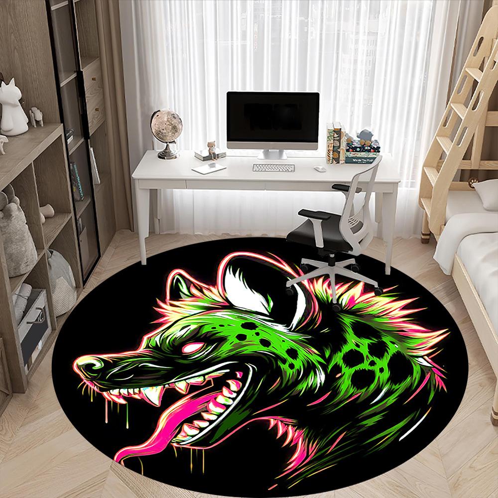 1pc Neon Wolf Head Chair Carpet for Office, Round Non Slip Durable Large Size Office Carpet, Suitable for Office
