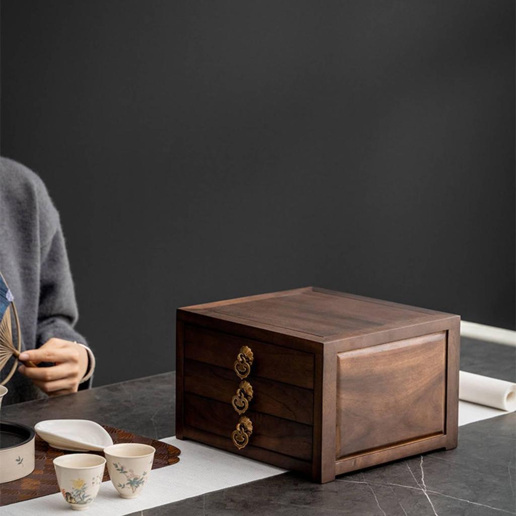 Tea Box with Drawer Tabletop Wooden Organizer Compact