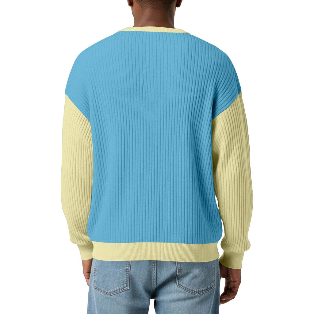 Herrars Färgblockerad Stilfull V-ringad Ribbad Texturerad Långärmad T-shirt