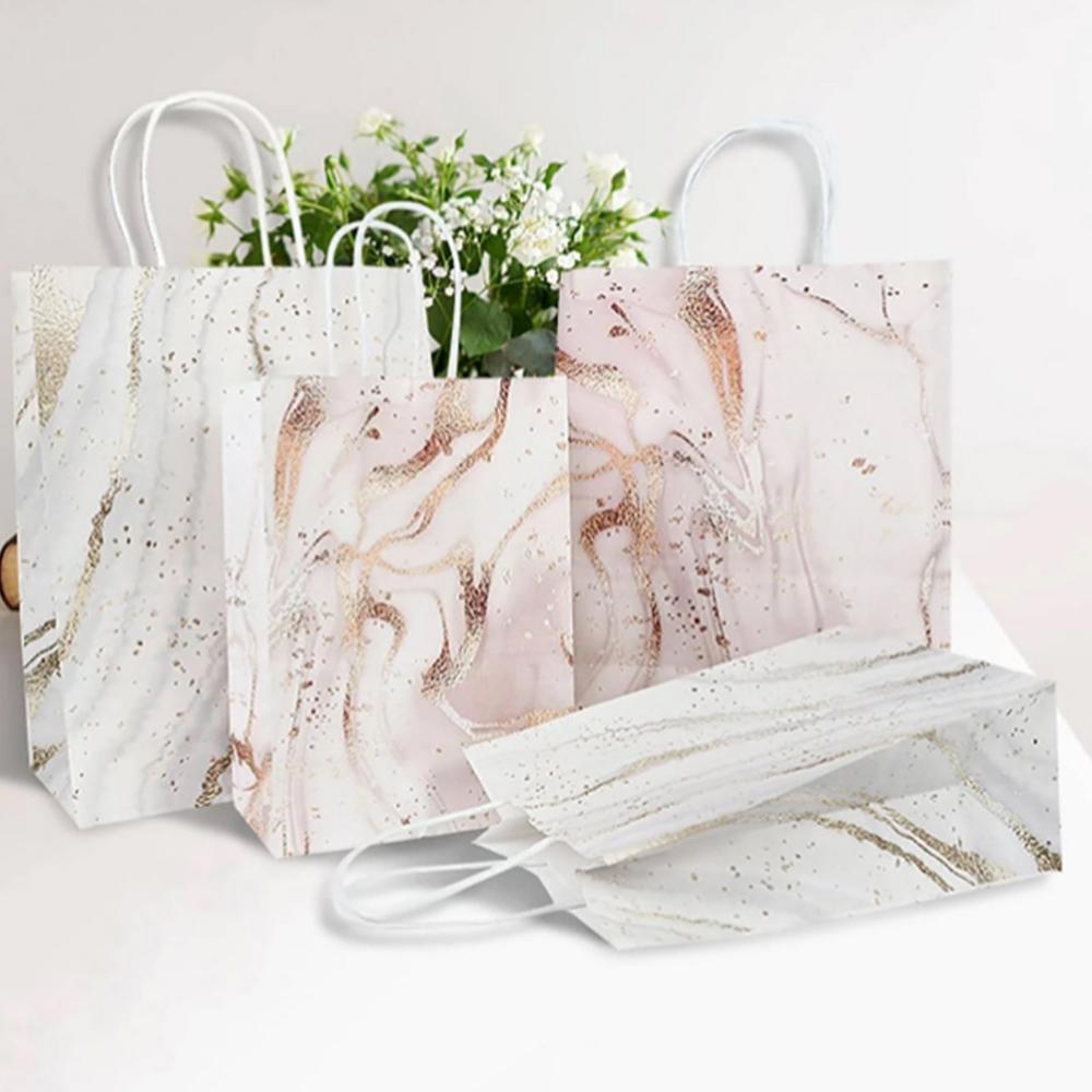 6Pcs Gold Marble Gift Bag with Handle Paper Gift Wrapping Bags for Birthday Wedding Party Supplies