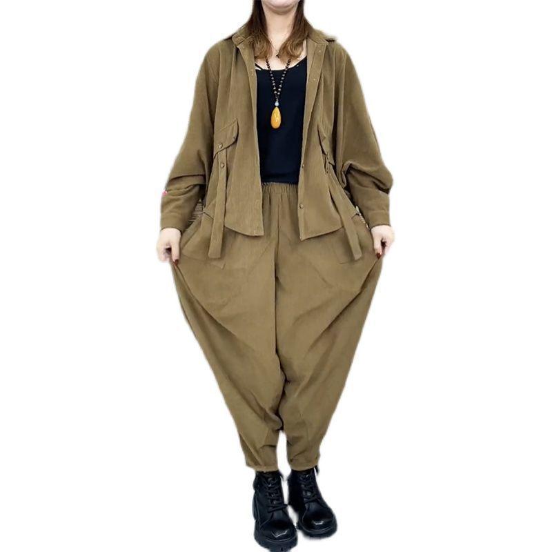 Women's Retro 2025 Spring/Autumn Casual Two-Piece Set with Single-Breasted Coat and Loose Pants