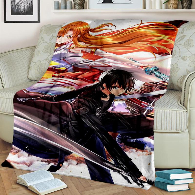Sword Art Online SAO Novel Cartoon Blanket,Soft Throw Blanket for Home Bedroom Bed Sofa Picnic Travel Office Cover Blanket Kids