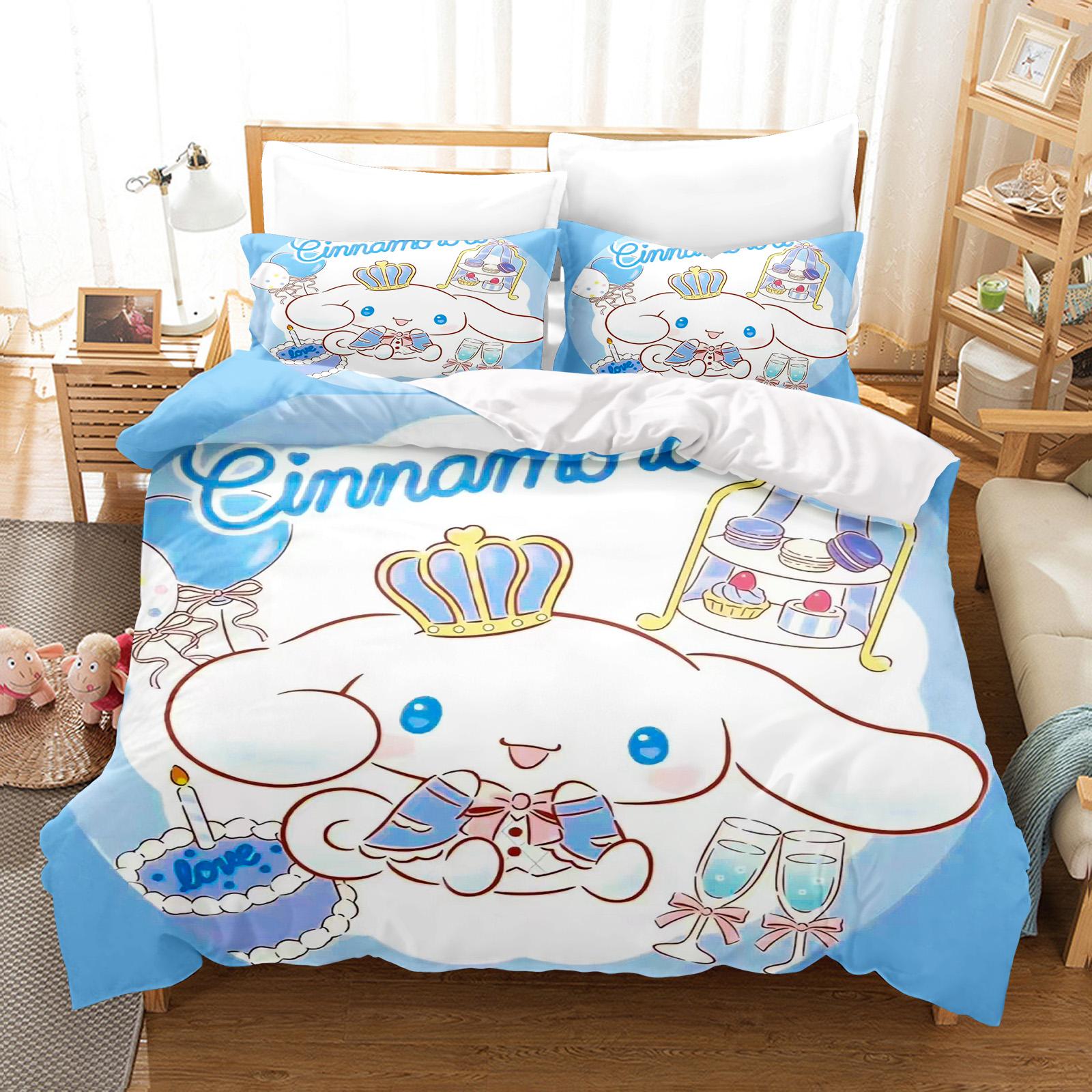

Постільна білизна Cinnamoroll Розмір Queen Дитячий комплект постільної білизни Комплект постільної білизни Комплекти Twin Милий принт Мультяшний покривало для ковдри 180*220cm 3pcs