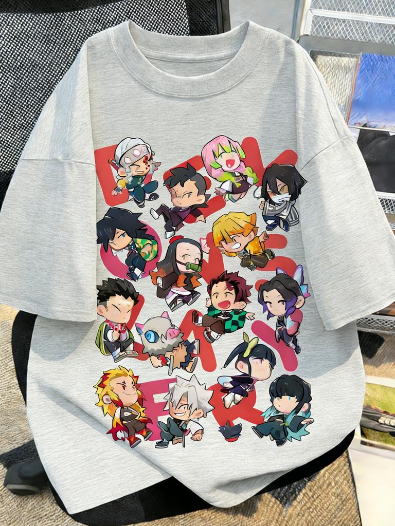 Plus Size Demon Slayer Anime Print Unisex and Women Tshirt Casual Parentchild Top Fashionable Summer Street Cotton Harajuku Y2K