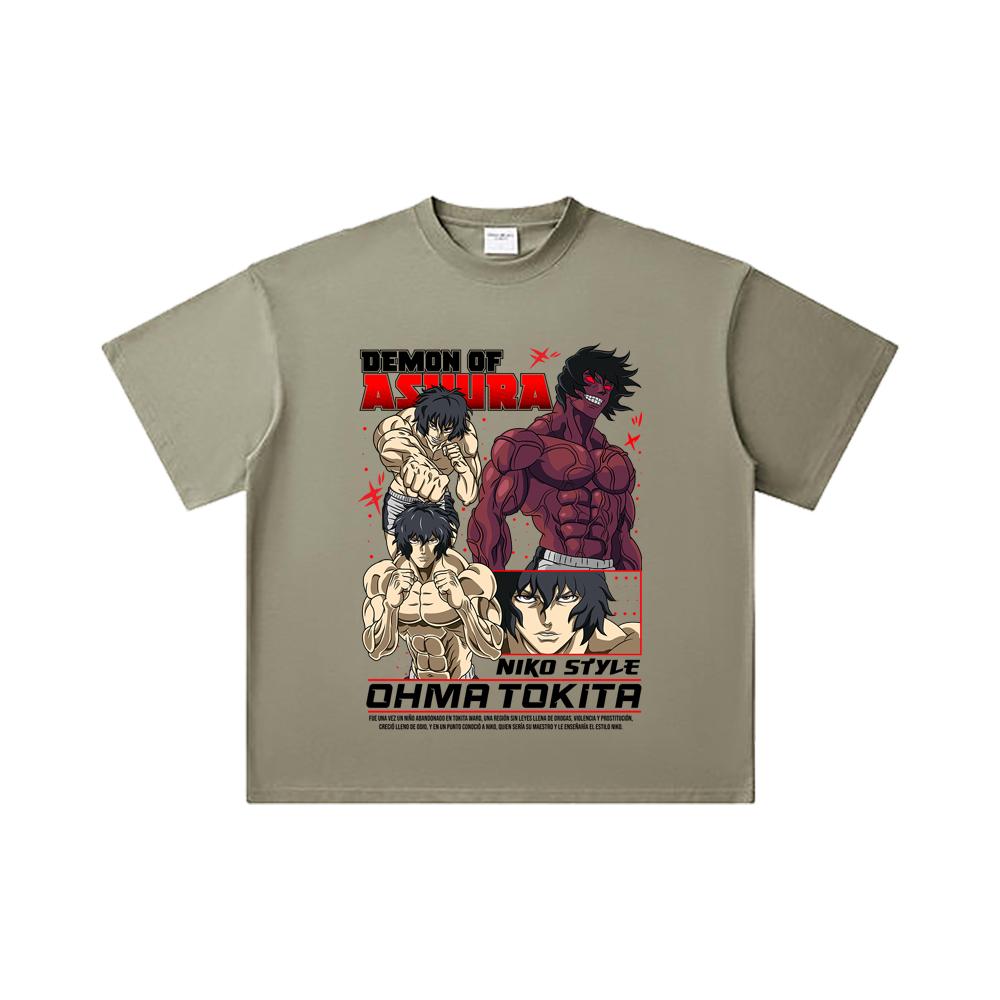 260 GSM Double Yarn 32 Count 100% Cotton Baki V5 Ohma Print Unisex Heavy Cotton T Shirt… More