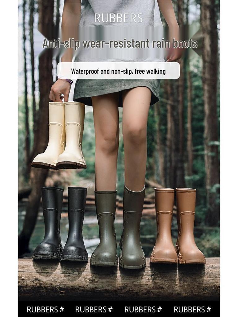 Women's 2025 Fashion Mid-Calf Waterproof Non-Slip Silicone Rain Boots with Thick Sole
