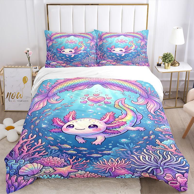 Mermaid Axolotl Underwater Fantasy Print 3Pcs Bedding Setduvet Cover With 2 Bedropillowcase Home Birthday Gift