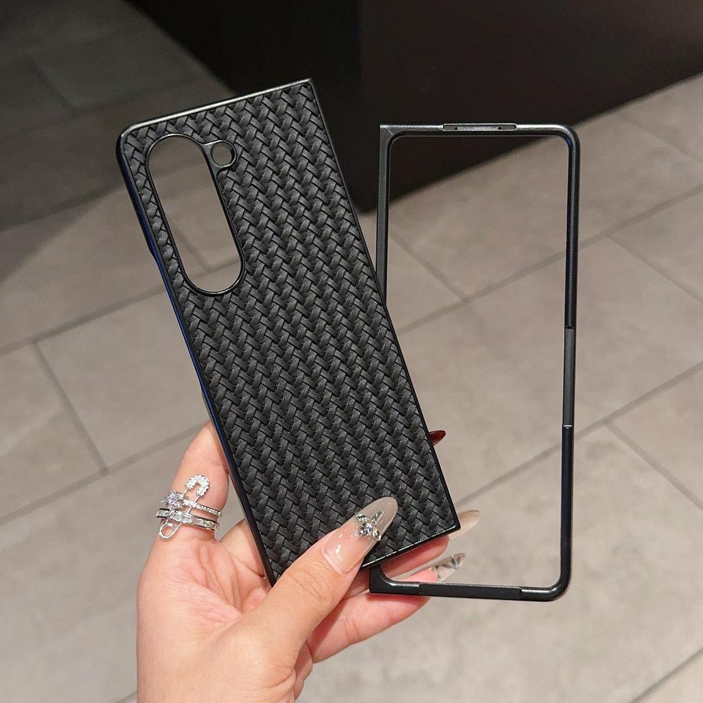 For Samsung Galaxy Z Fold5 5G Case Woven Texture PU Leather Coated PC Phone Cover
