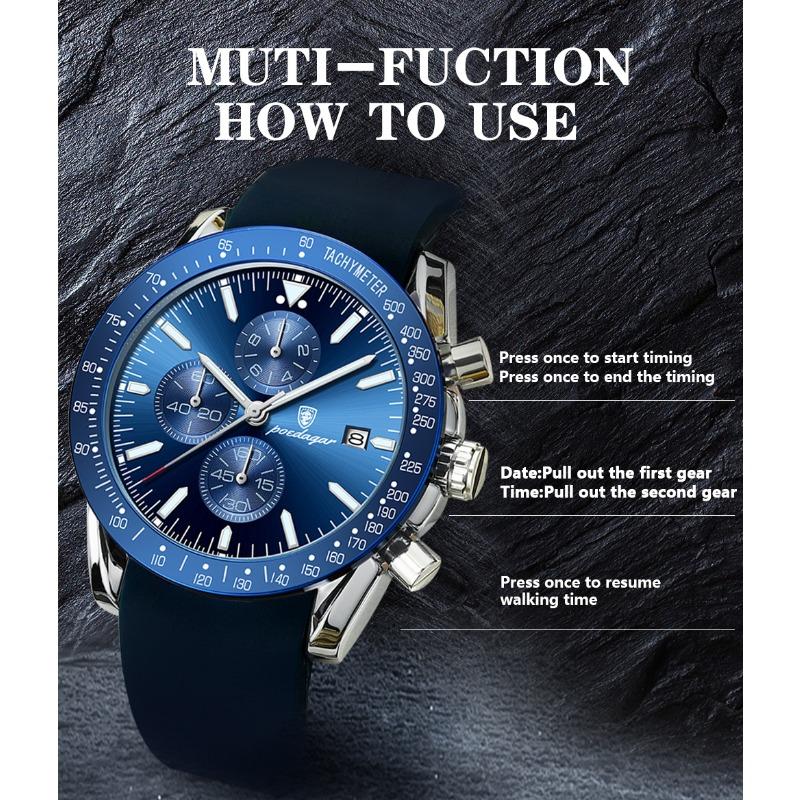 POEDAGAR Men Watch Fashion Sport Chronograph Silicone Quartz Watches Top Brand Luxury Waterproof Luminous Date Wristwatch