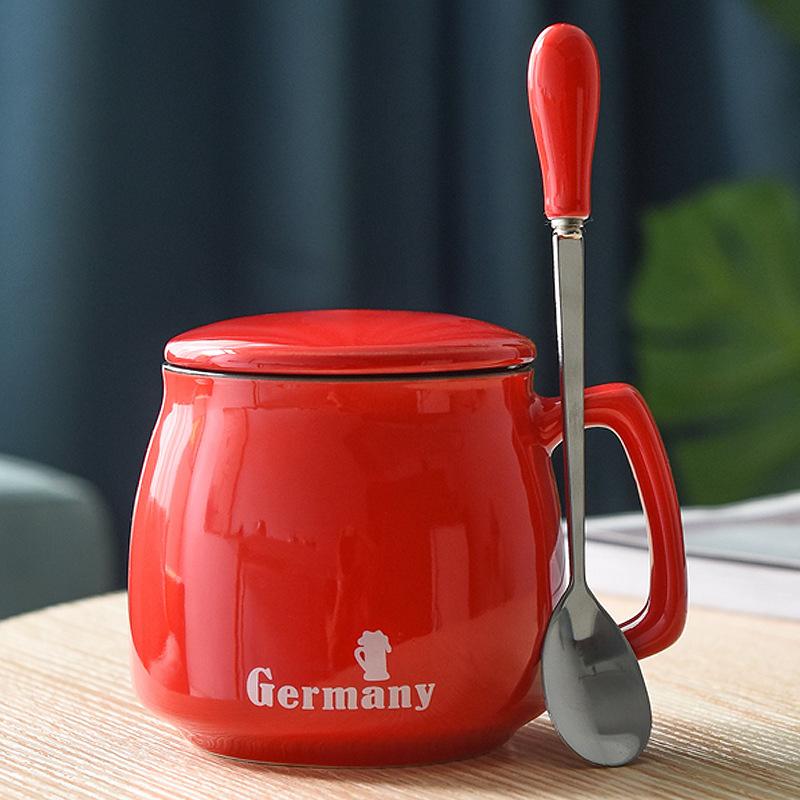 Creative Ceramic Cup With Lid And Spoon Milk Cup Day Breakfast Cup Coffee Cup Customization