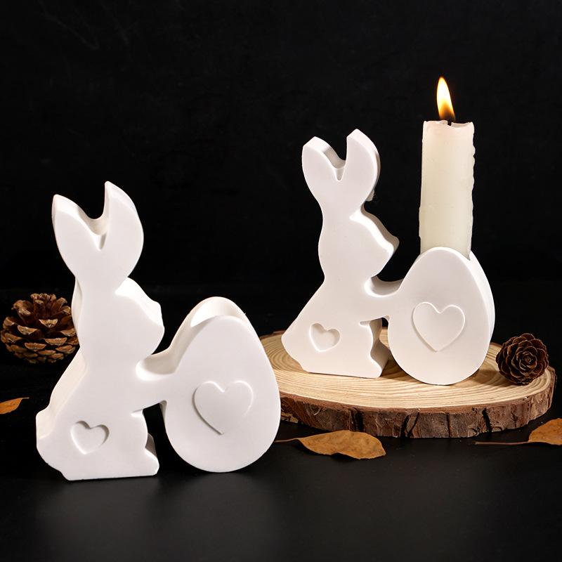 Easter Long-eared Rabbit Egg Candle Holder Mold Cement Plaster Rabbit Love Egg Candle Holder Silicone Mold