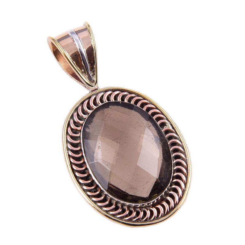 Natural Smoky Quartz 925 Solid Sterling Silver TwoTone Gift Pendant 1.50" S9u15