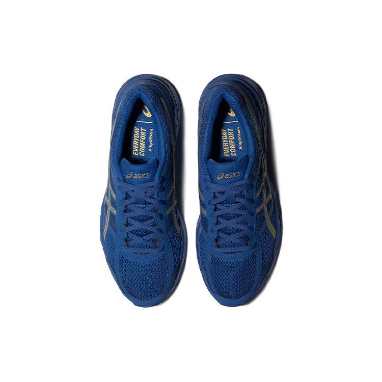 Asics Gel-Contend 4 Comfortable Fabric Synthetic Leather Low-Top Casual Running Shoes Men Sneaker Blue Gold T8D4Q-401