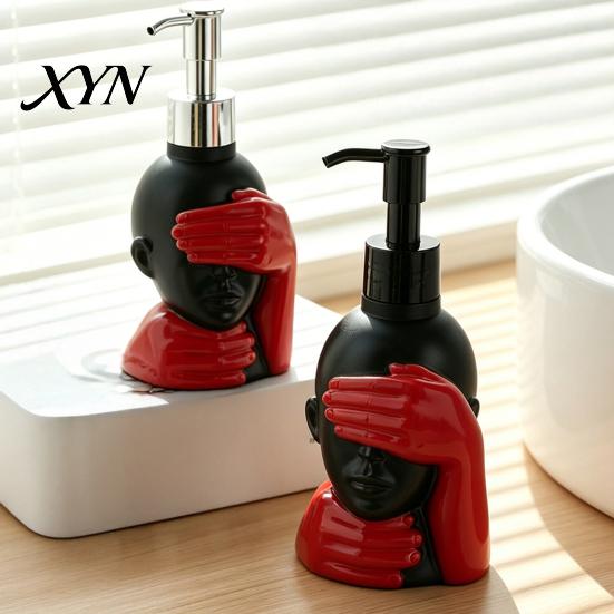 Großer Kapazität Seifenspender 200 ml Spenderflasche, Sanfte Schaumbildung Künstlerisches Schwarz-Rot Design Und Flasche für Badezimmerdekor Rostbeständige Pumpe