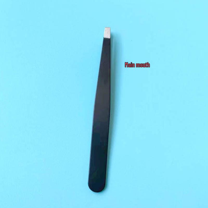 Stainless Steel Slanted Tip Eyebrow Tweezers - Black Hair Removal & Trimming Tool