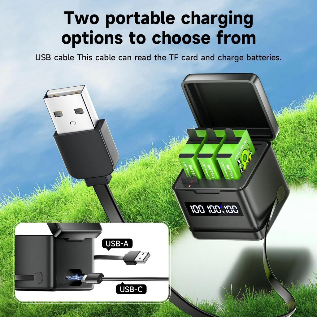 PALO 1800mAh Battery for GoPro Hero 8/7/6/5+LCD Black Battery Charger for GoPro