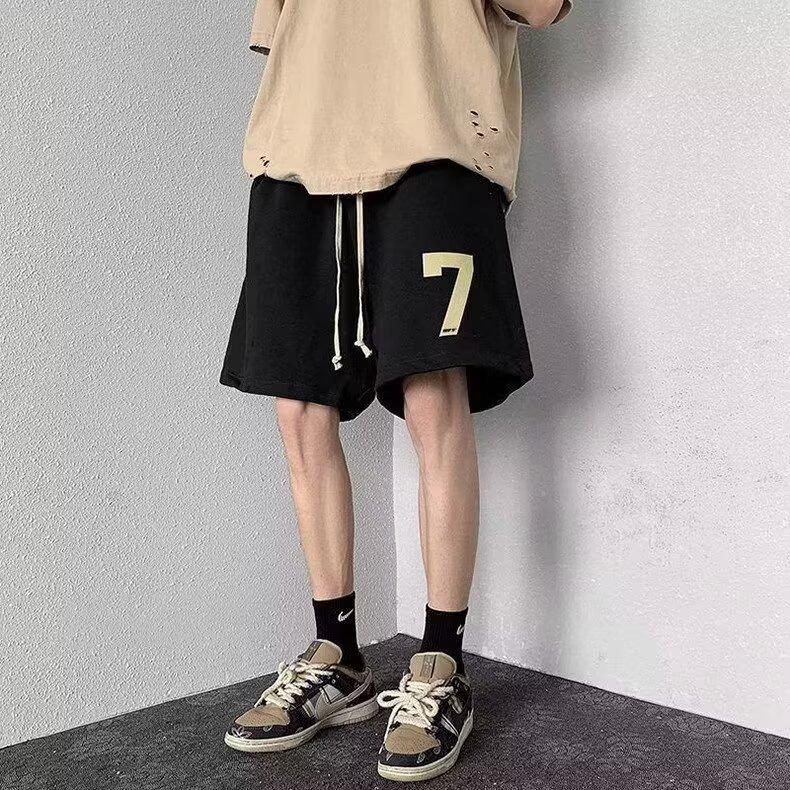 

Летние модные свободные брюки с пятиточечным принтом для мальчиков, повседневные спортивные шорты для баскетбола M чёрный