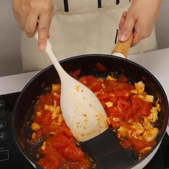 Silicone Cooking Spoon with Deep Bowl And Measurement Mark for Mixing Serving Scooping Scraping Heat Resistant Kitchen Spatula for Non-Stick Cookware