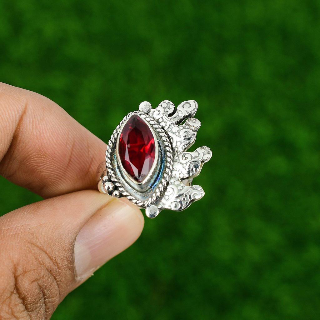 Mothers day Deal 925 Sterling Silver Natural Mozambique Garnet Wife Promise Ring
