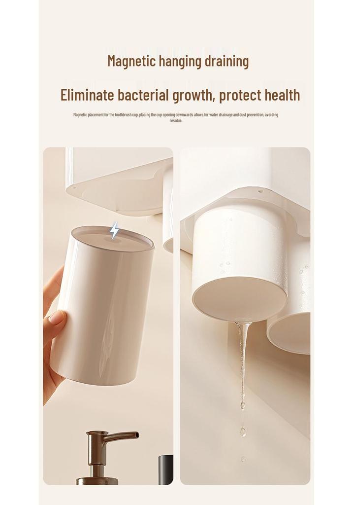 Drawer-Style Wall-Mounted Toothbrush Holder Set with Magnetic Suction Mouthwash Cup