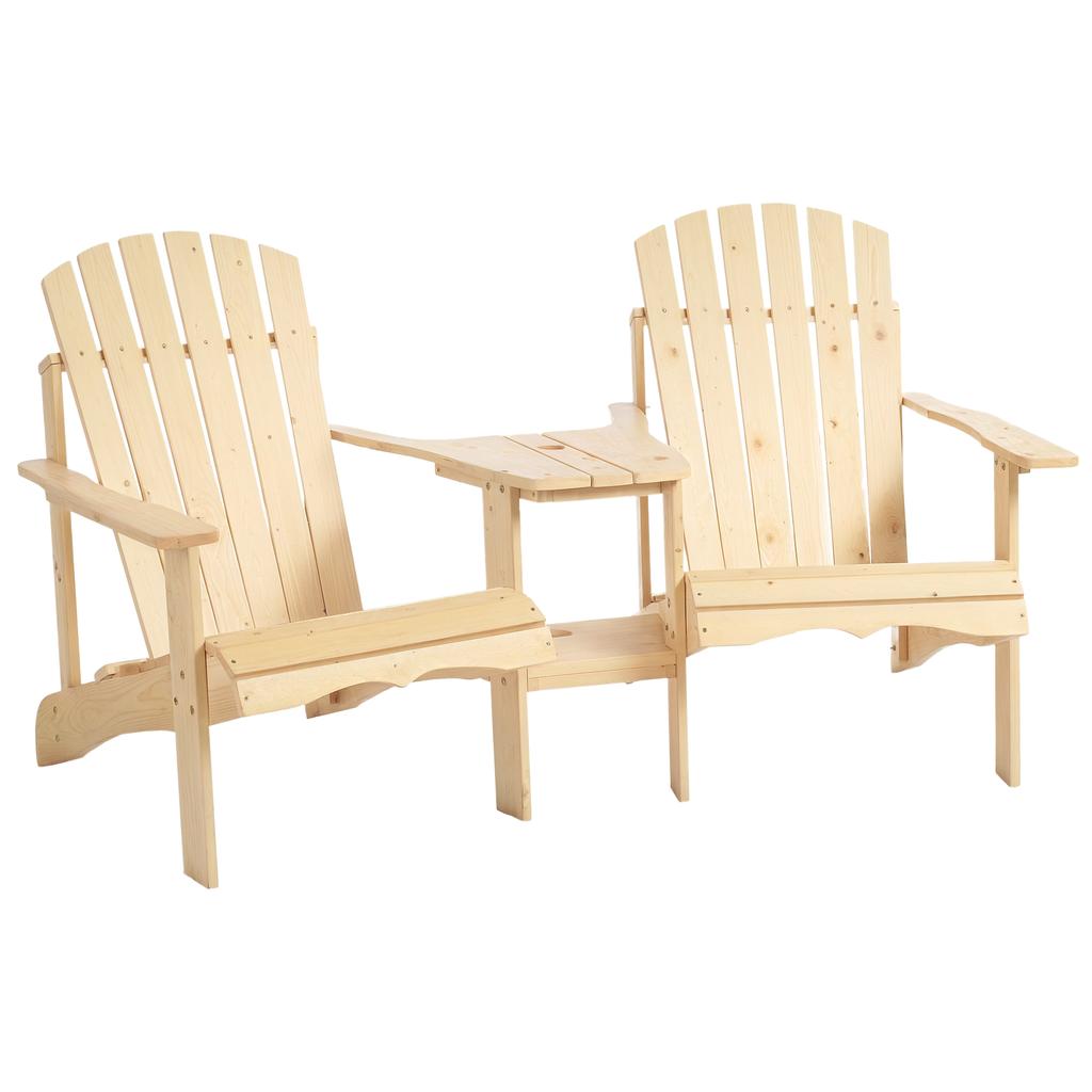 Adirondack Solid Wood Garden Chair with Table and Parasol Hole, 2-seater Garden Armchair, Seating Group, Garden Furniture for Balcony