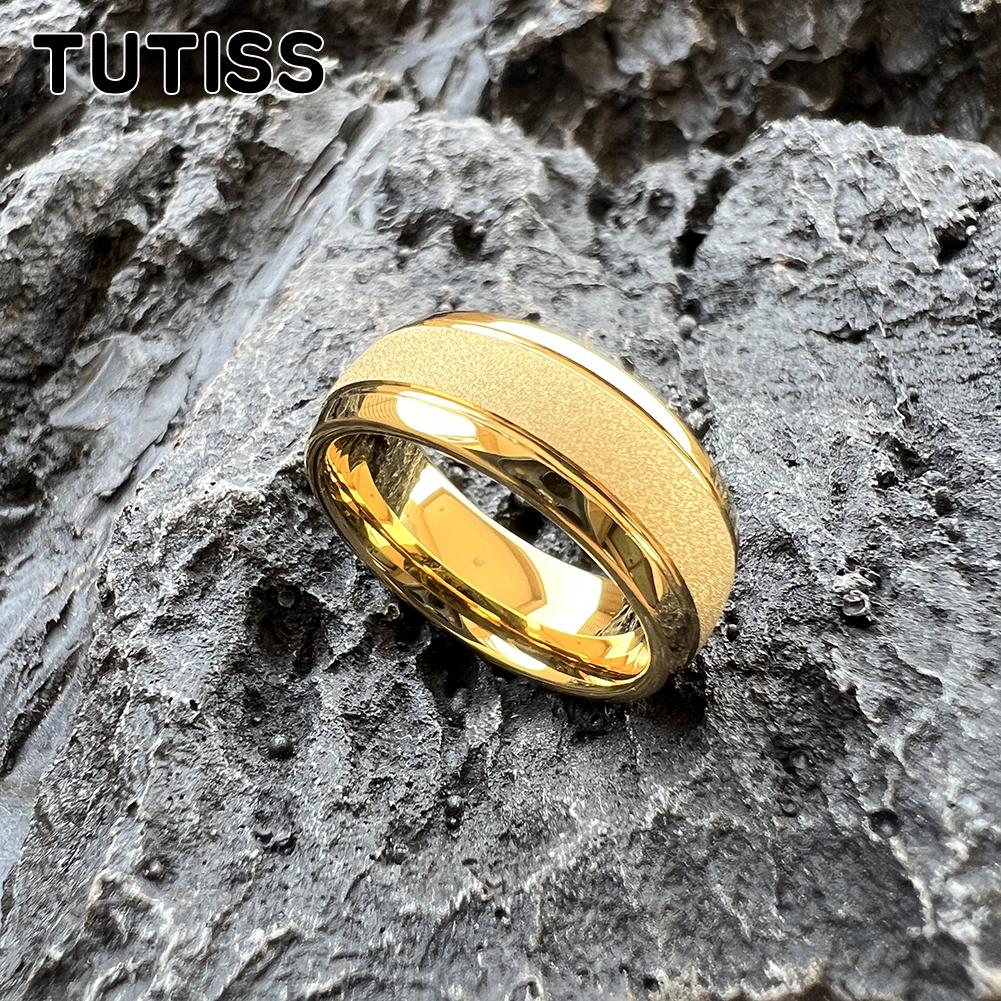 TUTISS 6/8mm Ready To Ship Sandblasted Gold Tungsten Ring for Men Women  Engagement Wedding Band Comfortable Fit