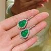 Huitan Green Gourd Imitation Opal Dangle Earrings for Women Sparkling Cubic Zirconia Silver Luxury Wedding Trendy Jewelry