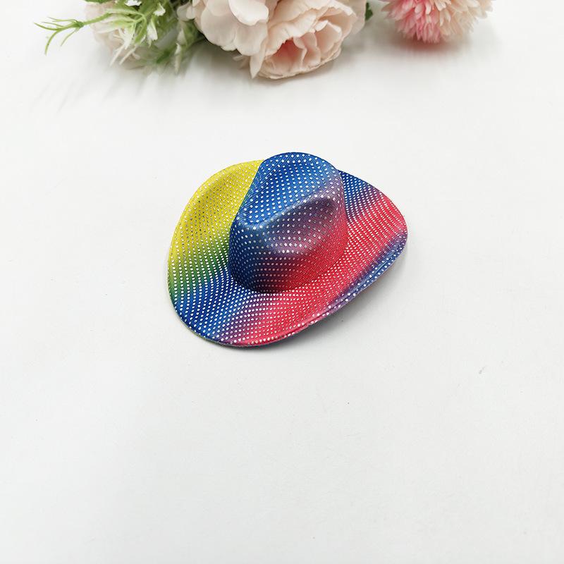 Mini Neon Glitter Cowboy Hat Hair Clip Glowing Disco Party Decoration Accessories 10 cm Holographic Party Disco Supplies